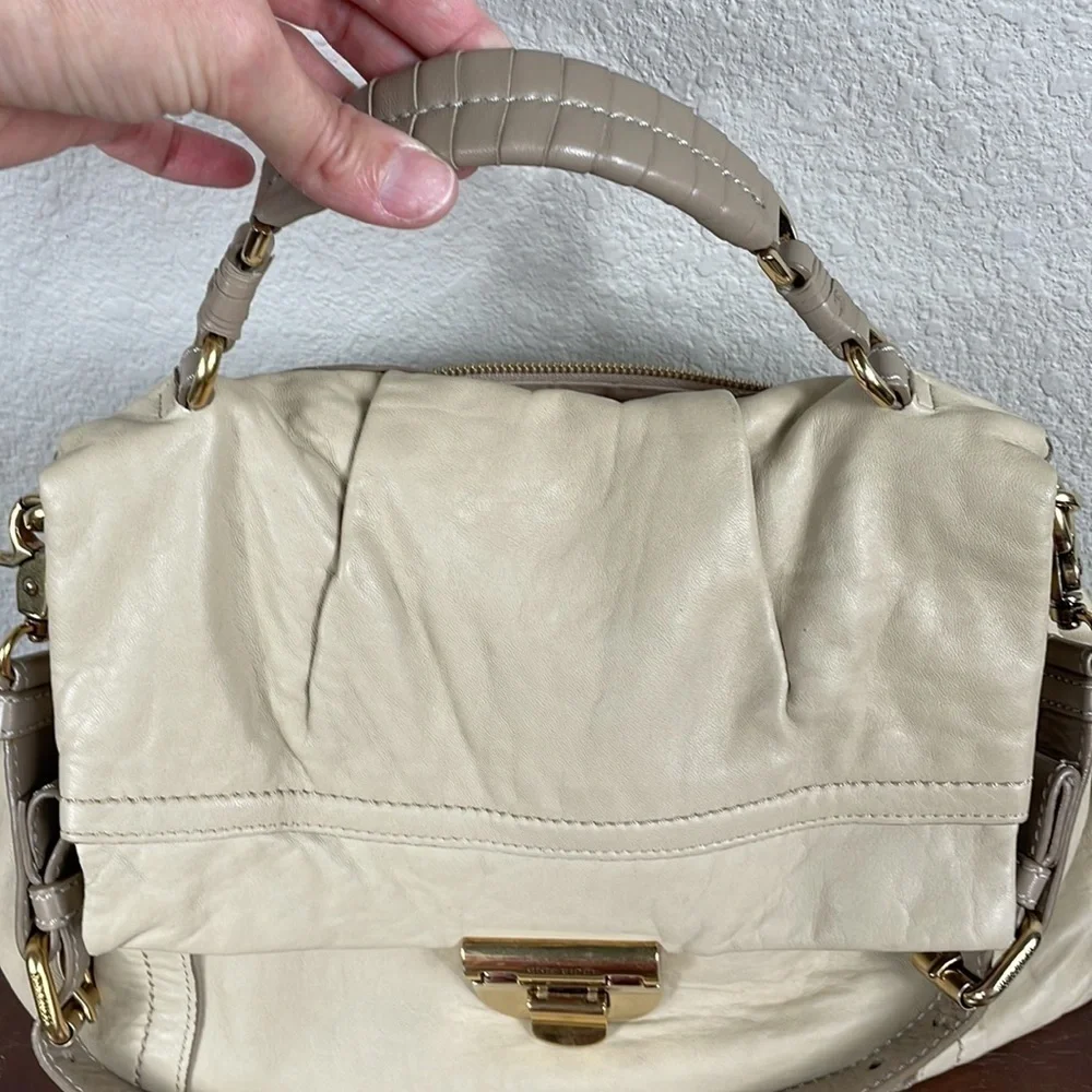 Nina Ricci Liane Leather Satchel Bag Top Handle Shoulder Strap Cream Ivory